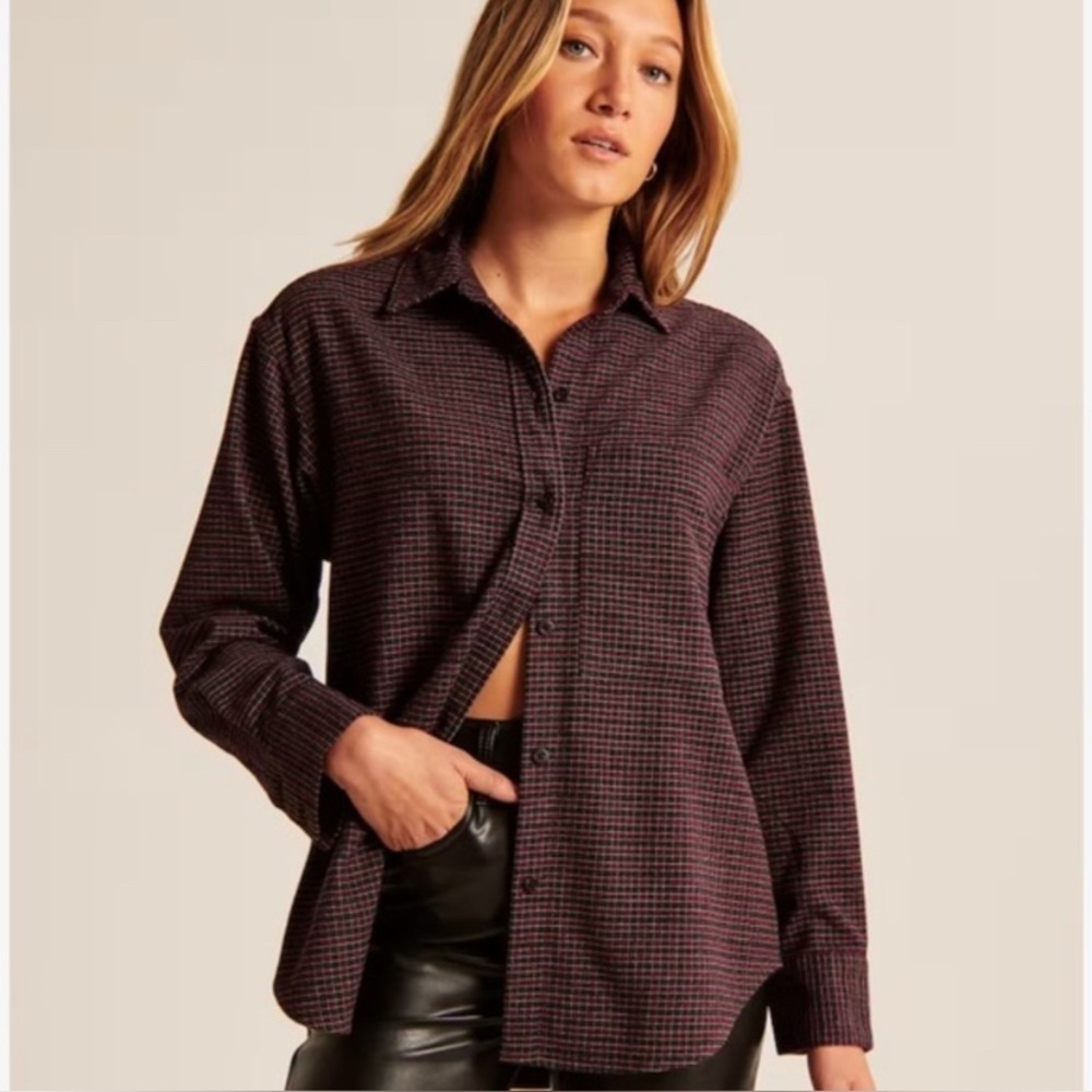 Abercrombie & Fitch Flannel Shirt Oversized Soft A&F Gray Black Red Small